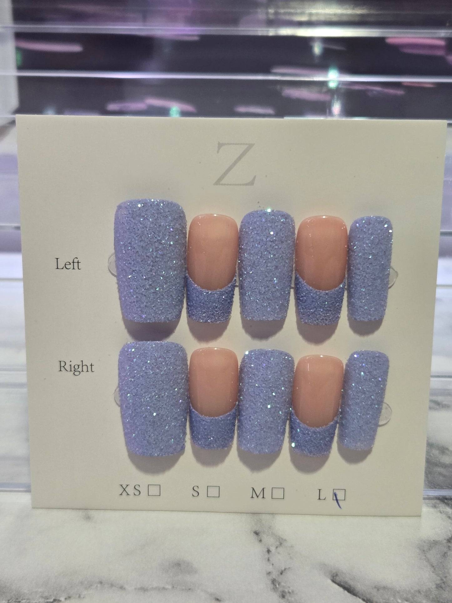 Purple Glitter French Tip Coffin Nails