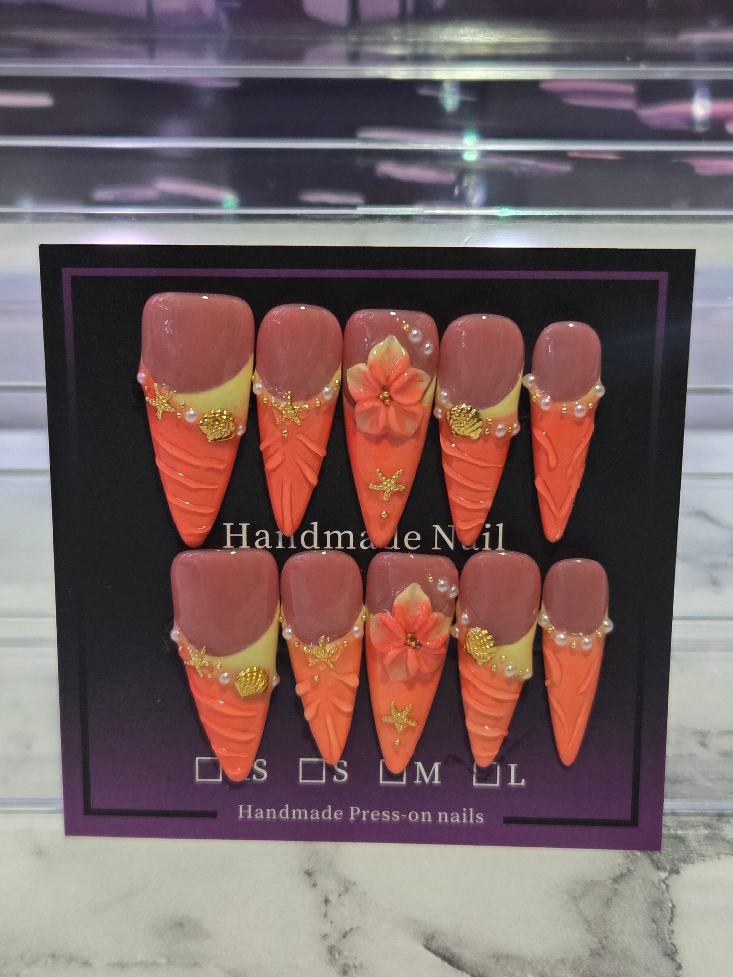 Tropical Orange French Tip Stiletto Nails