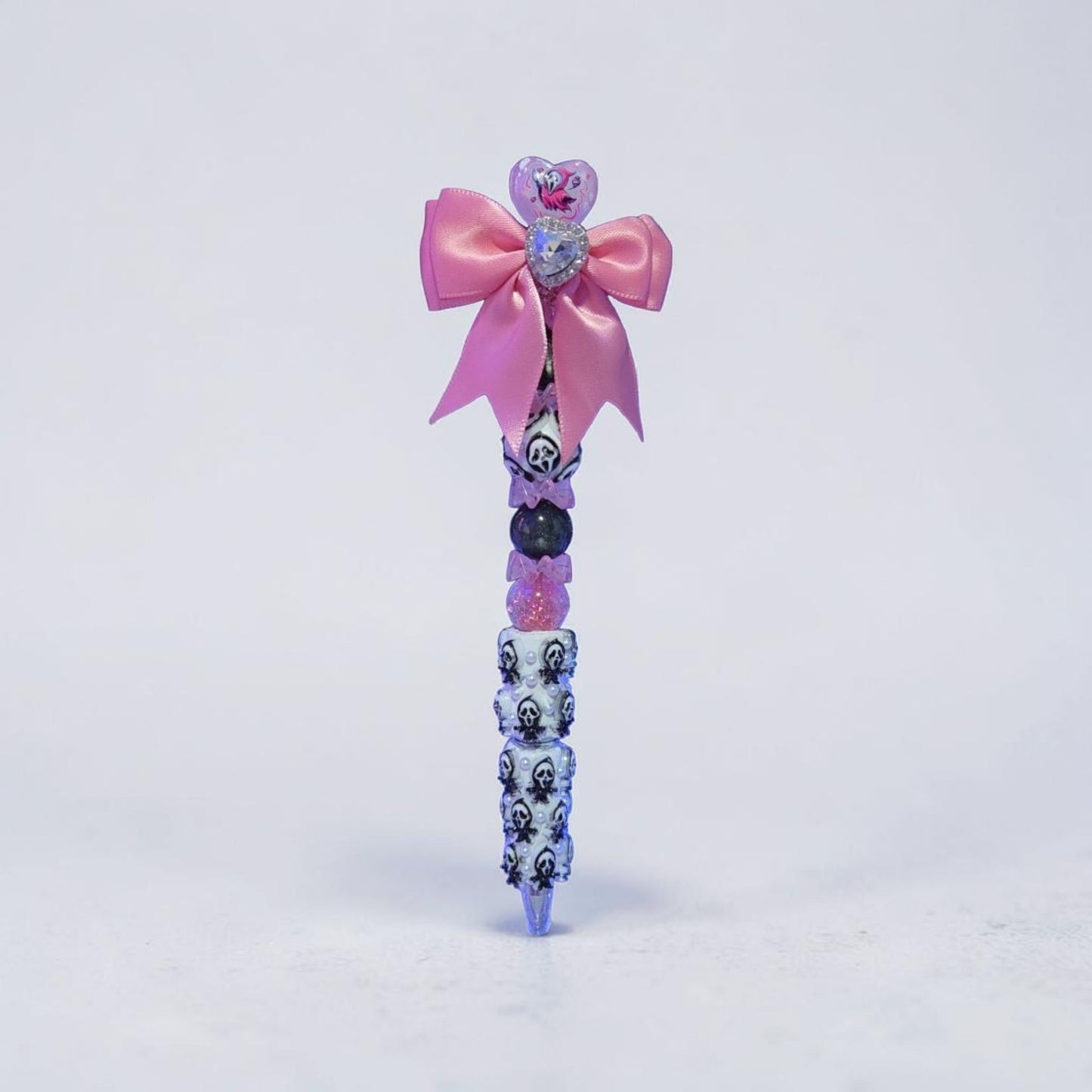 Ghost Pink and Black Extended Beaded Pen