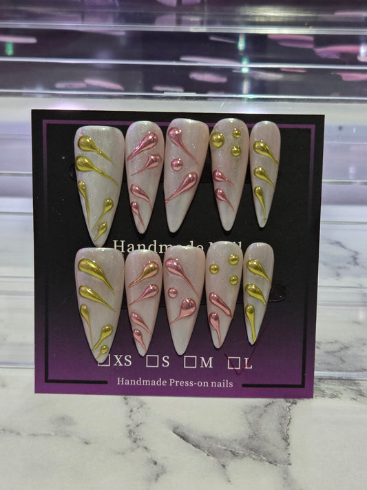 Pink and Green Stiletto Nails