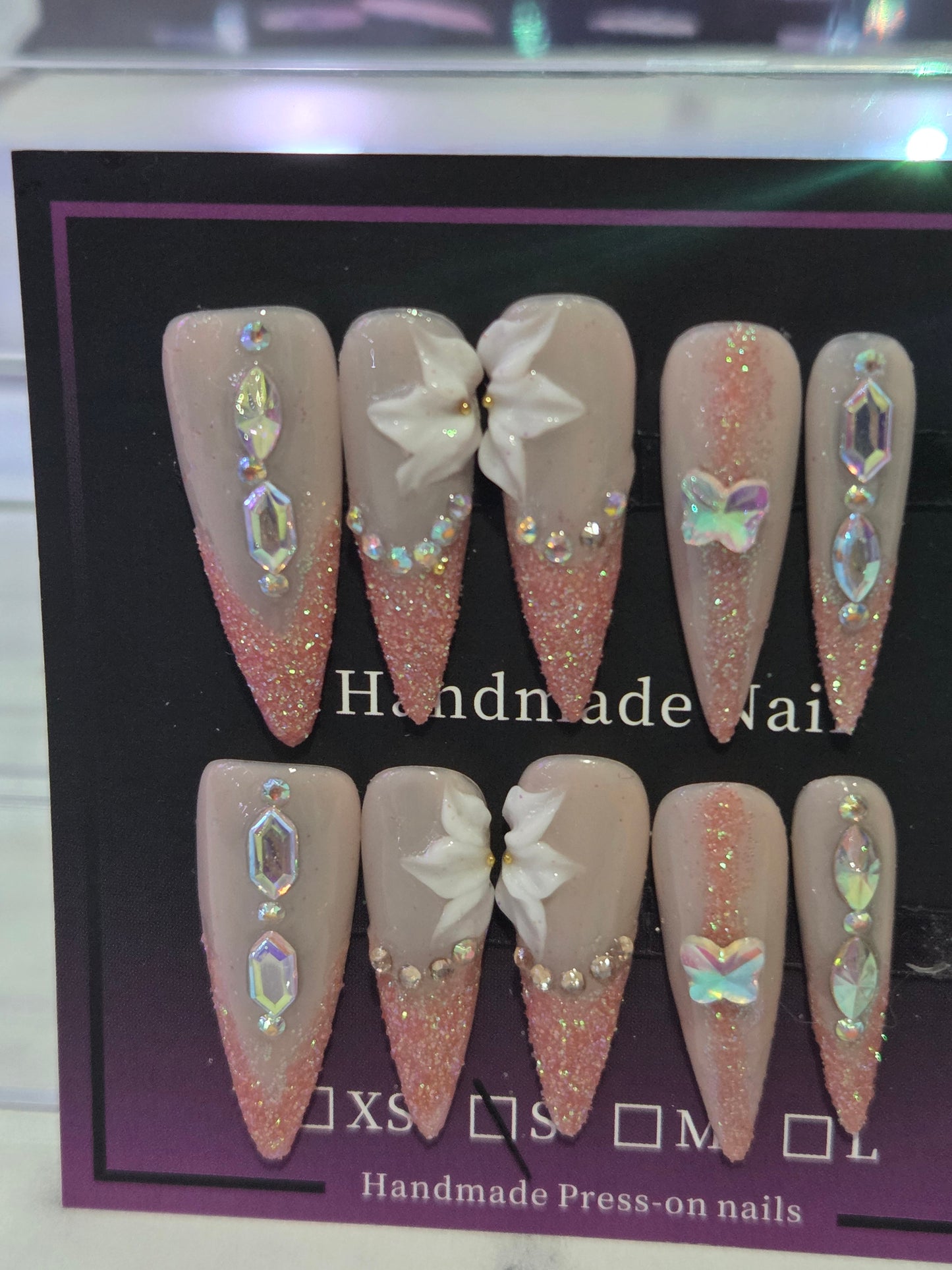 Orange Glitter French Tip Stiletto Nails