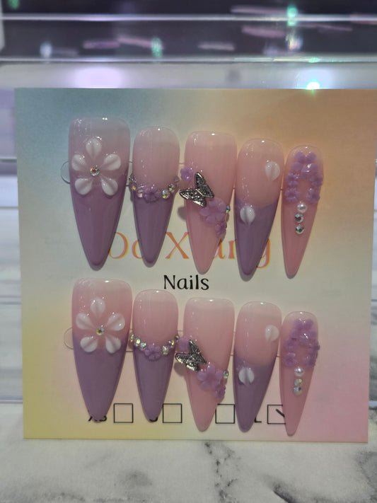 Purple French Tip Stiletto Nails