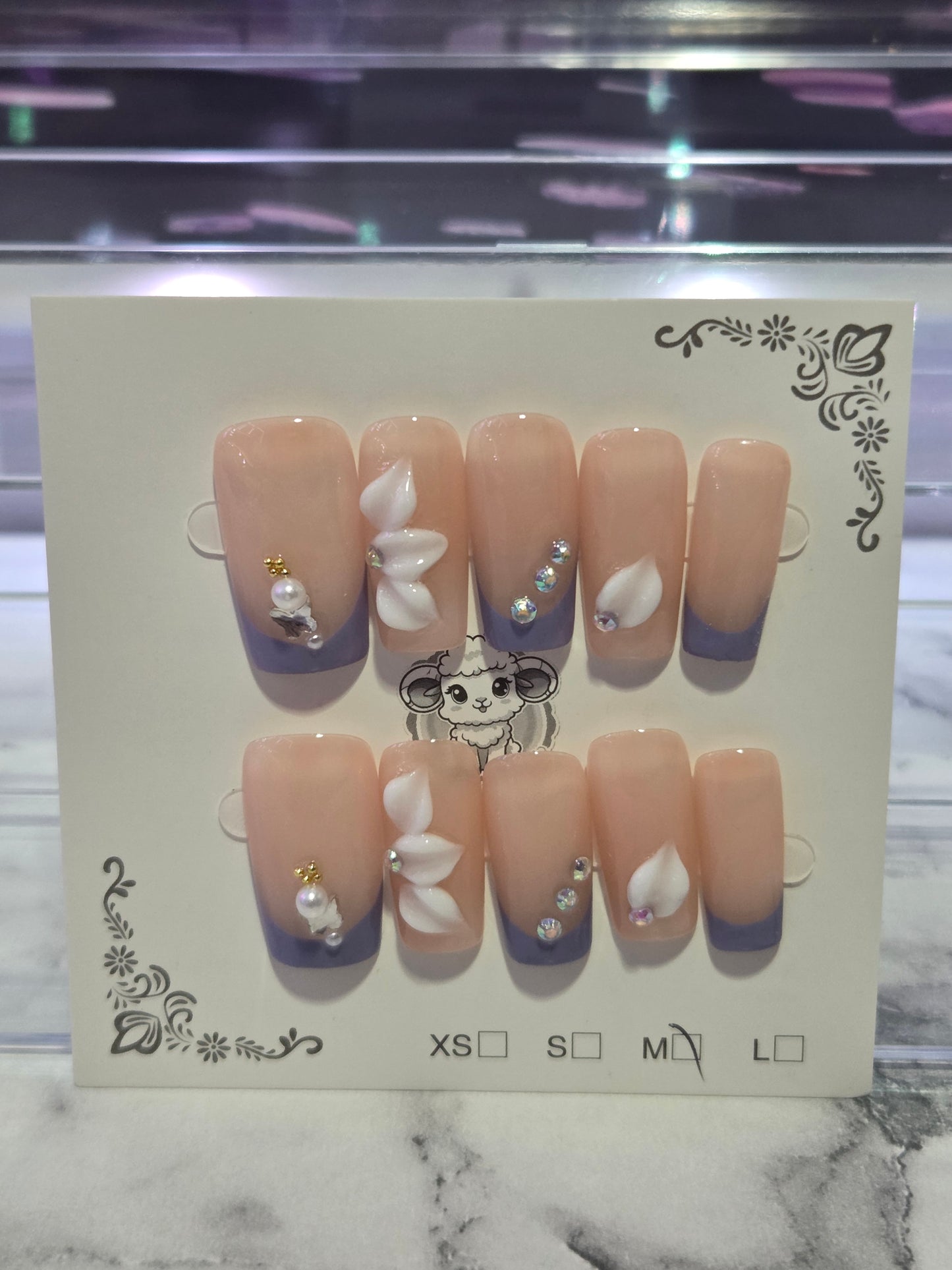 Purple French Tip With Flowers