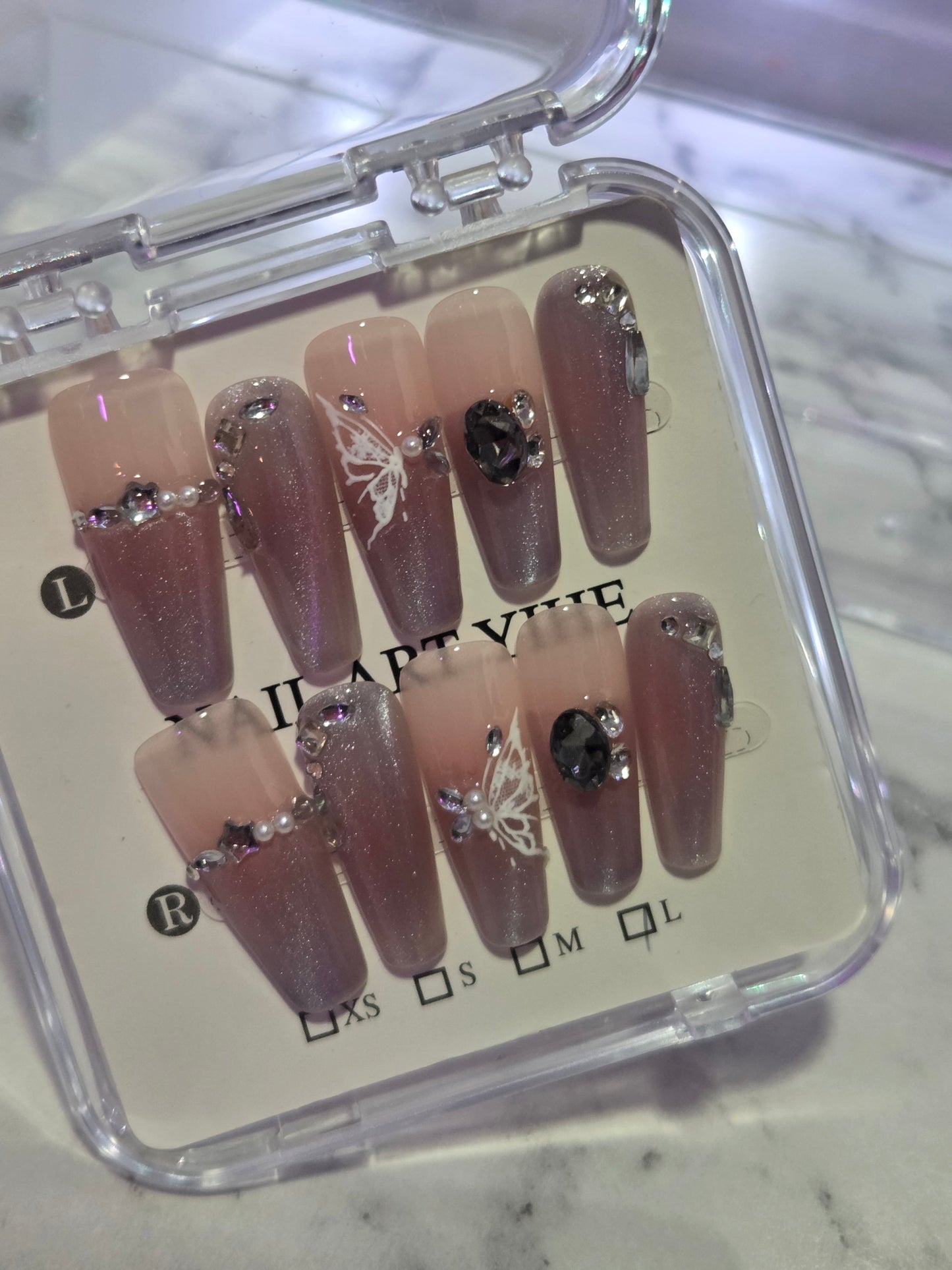 Purple Butterfly Coffin Nails