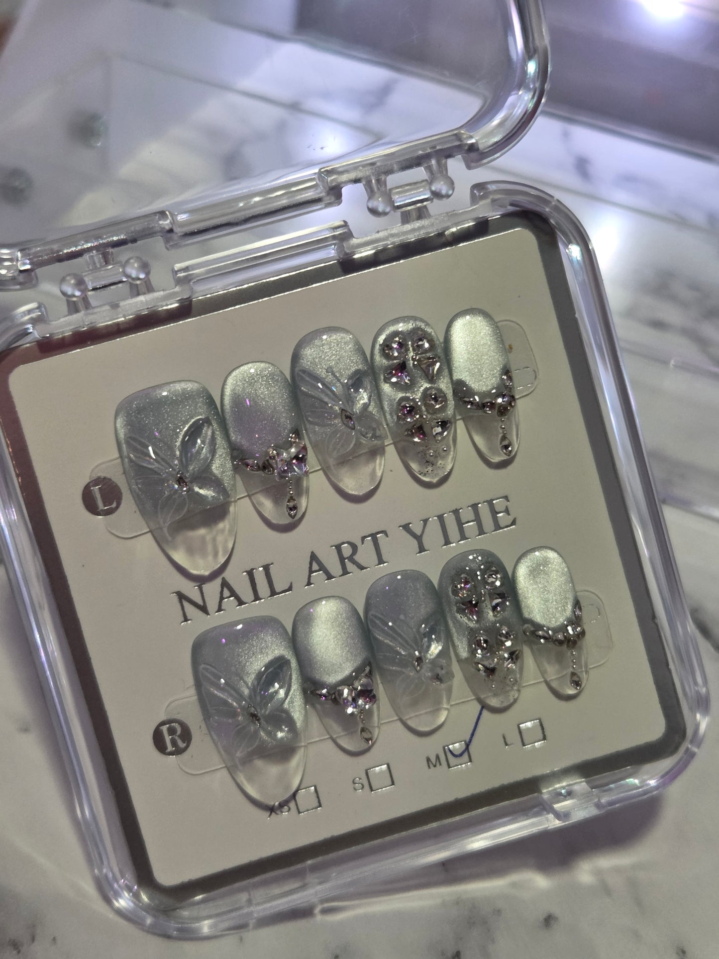 Blue Butterfly Round Nails