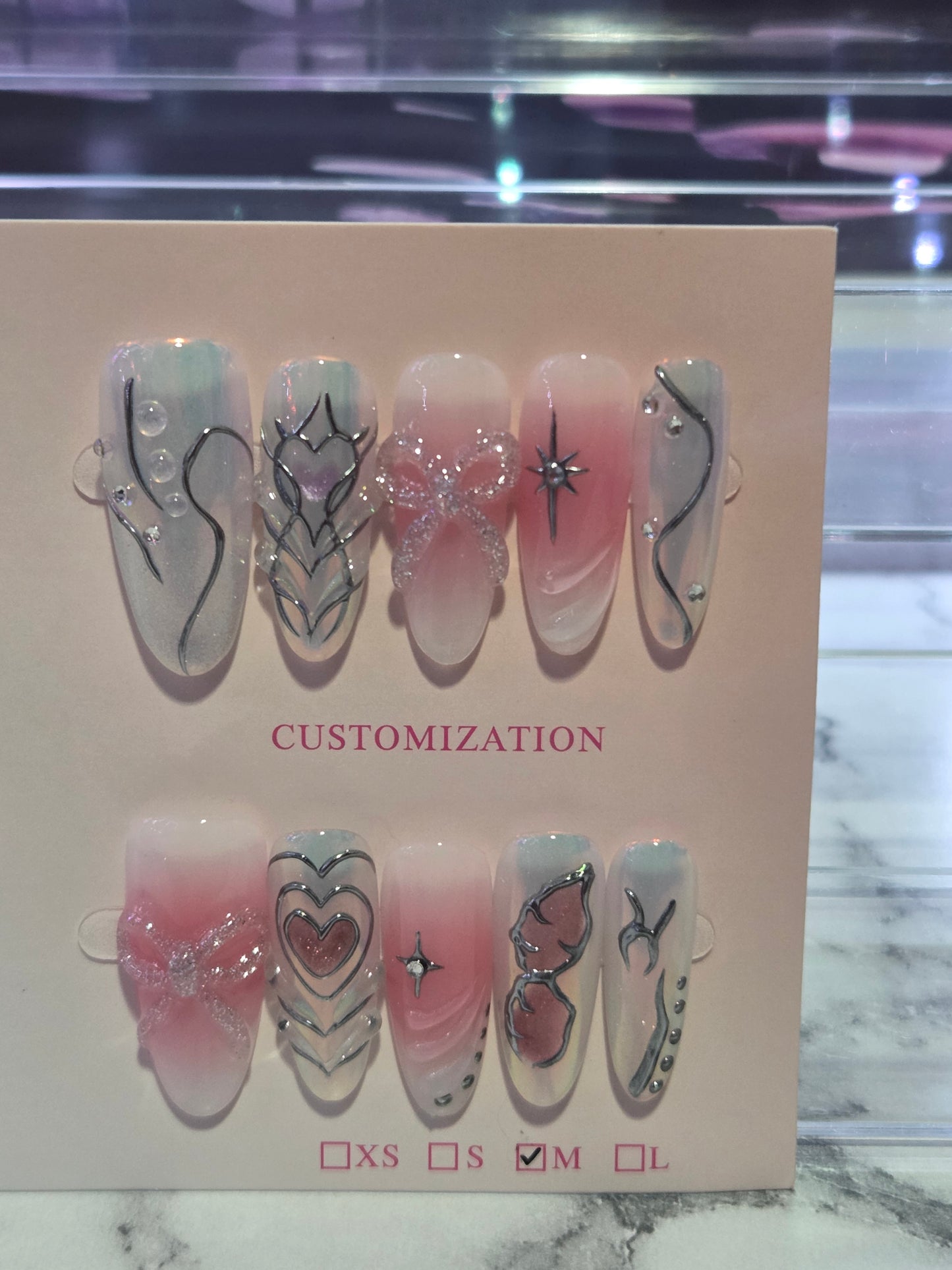 Pink and Silver Y2K Nails