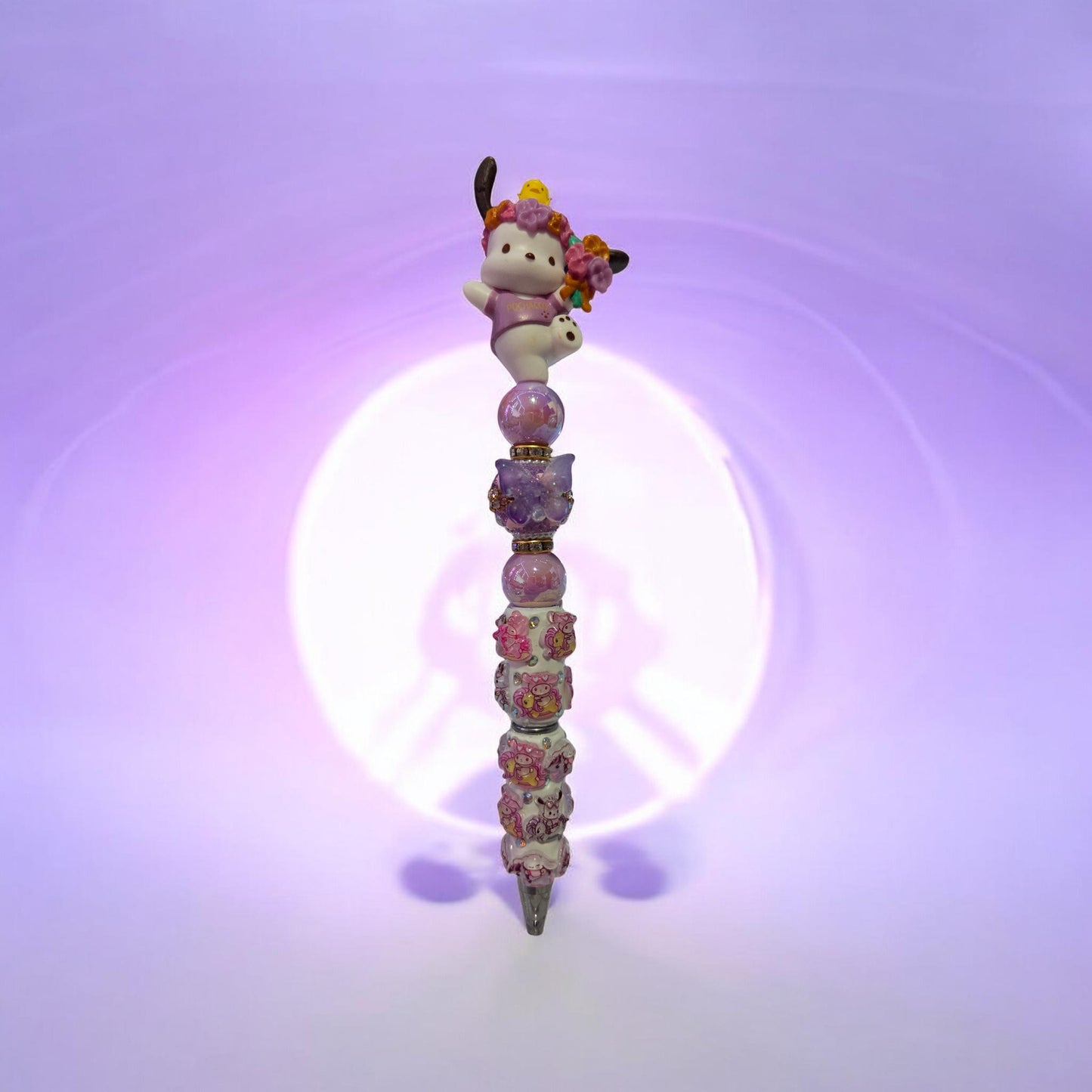 Purple Beaded Bear Pen
