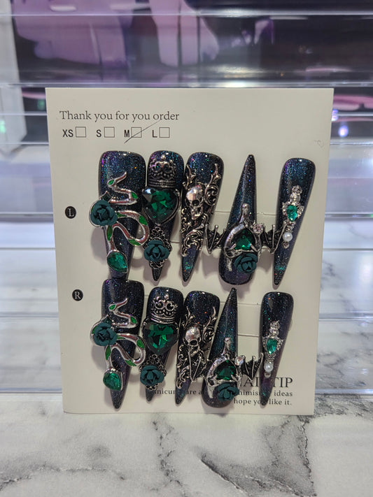 Blue and Teal Cat-Eye Gothic Nails