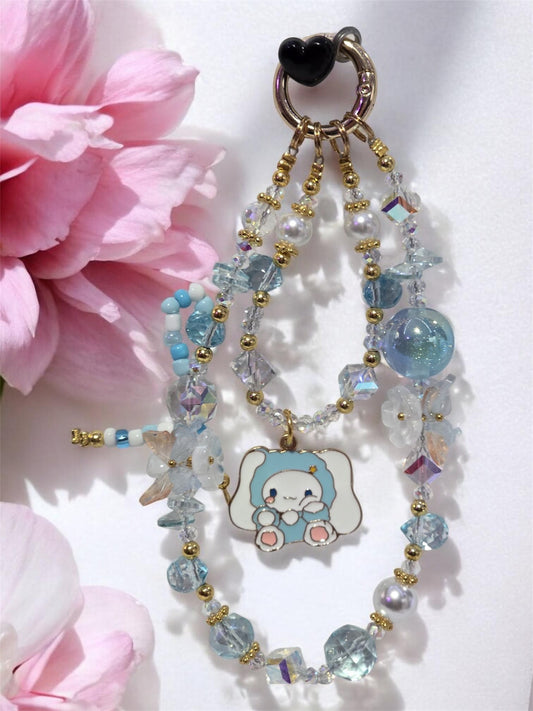 White and Blue Puppy Phone Chain